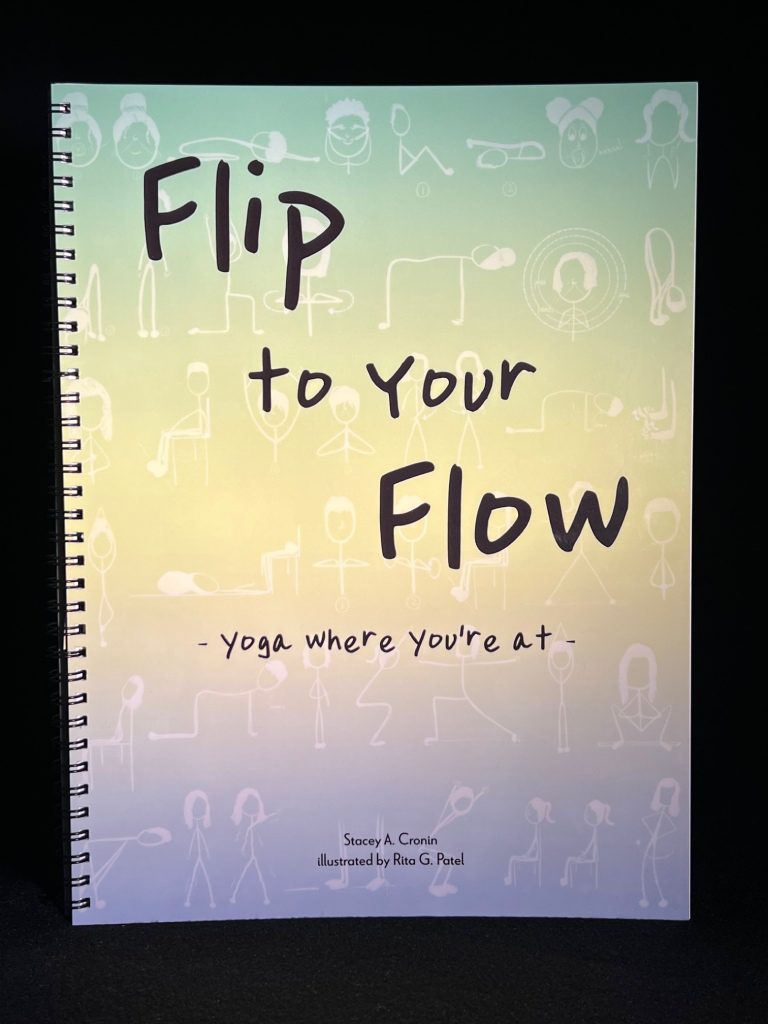 A book cover with the words " flip to your flow yoga where you 're at."